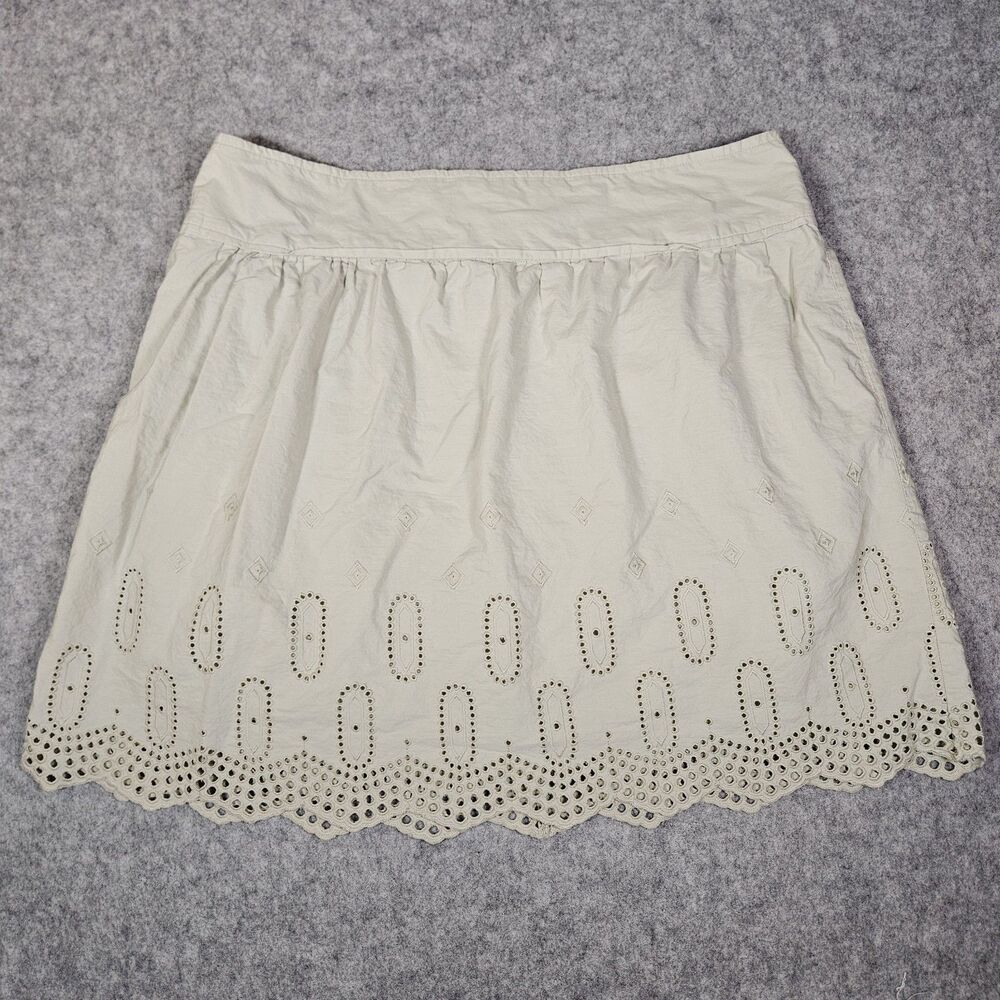 Ann Taylor Womens Loft Green Eyelet Embroidered A-Line Skirt Spring Party Sz 14
